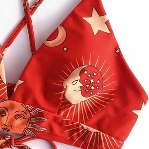 Red Starry Moon & Sun 2 Piece Bathing Suit